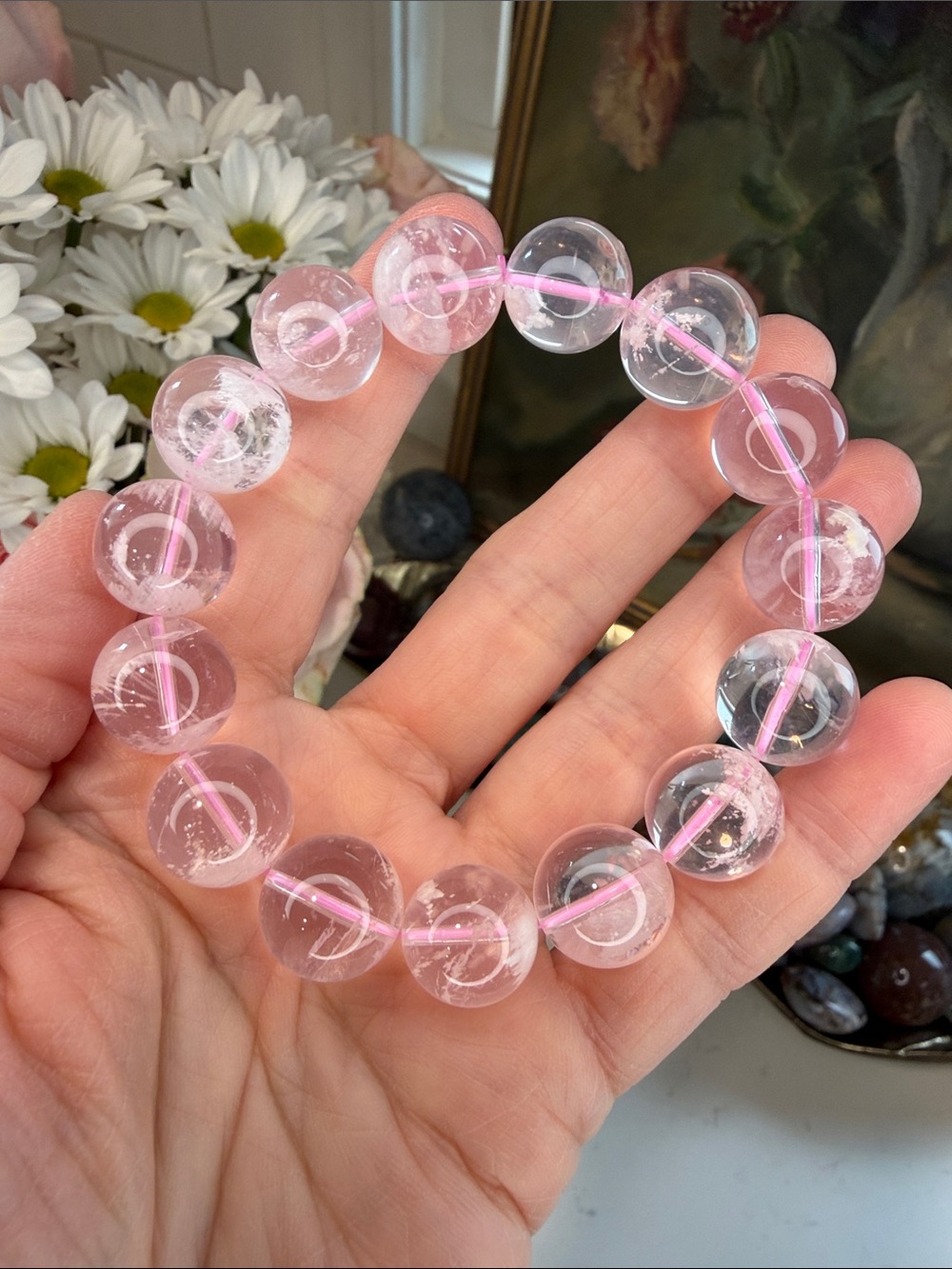 HQ Snowflake Rose Quartz Bracelet: B1254